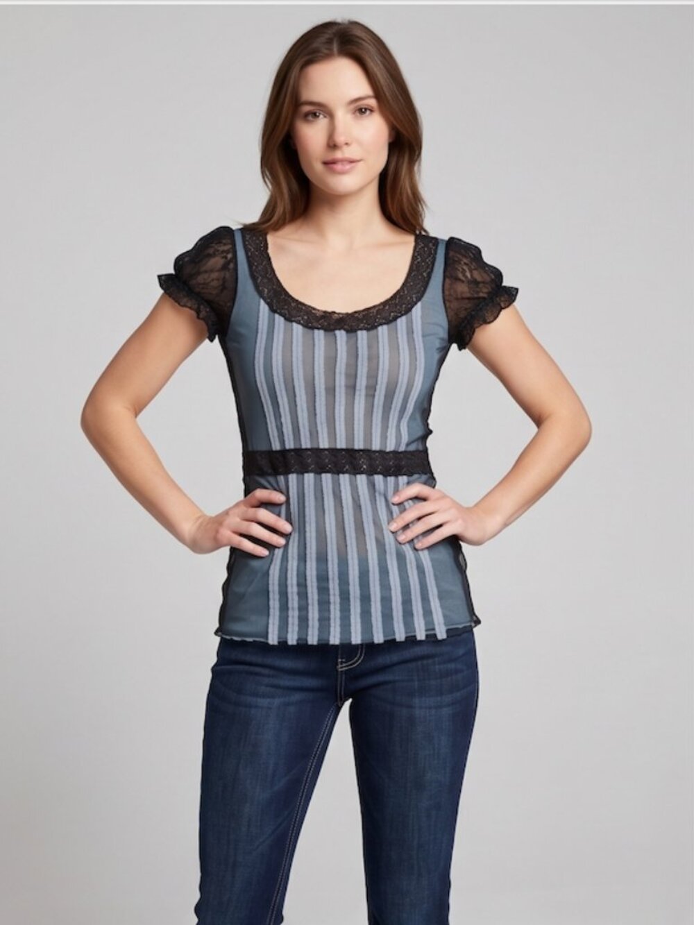 Blue/Black Mesh Top